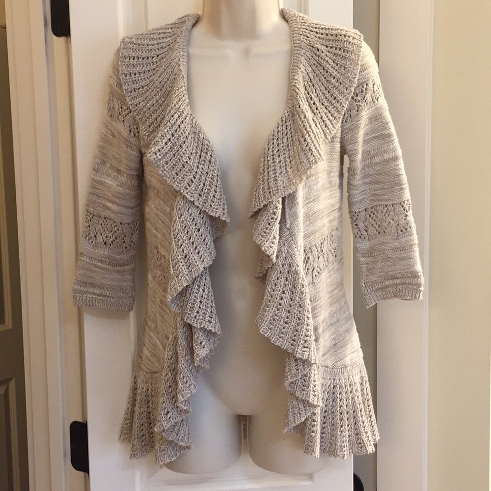 Ruffled Open Front Cardigan Sweater